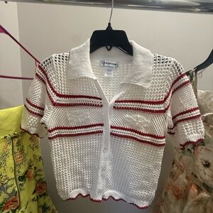 Cotton Emporium White and Red Knit Polo